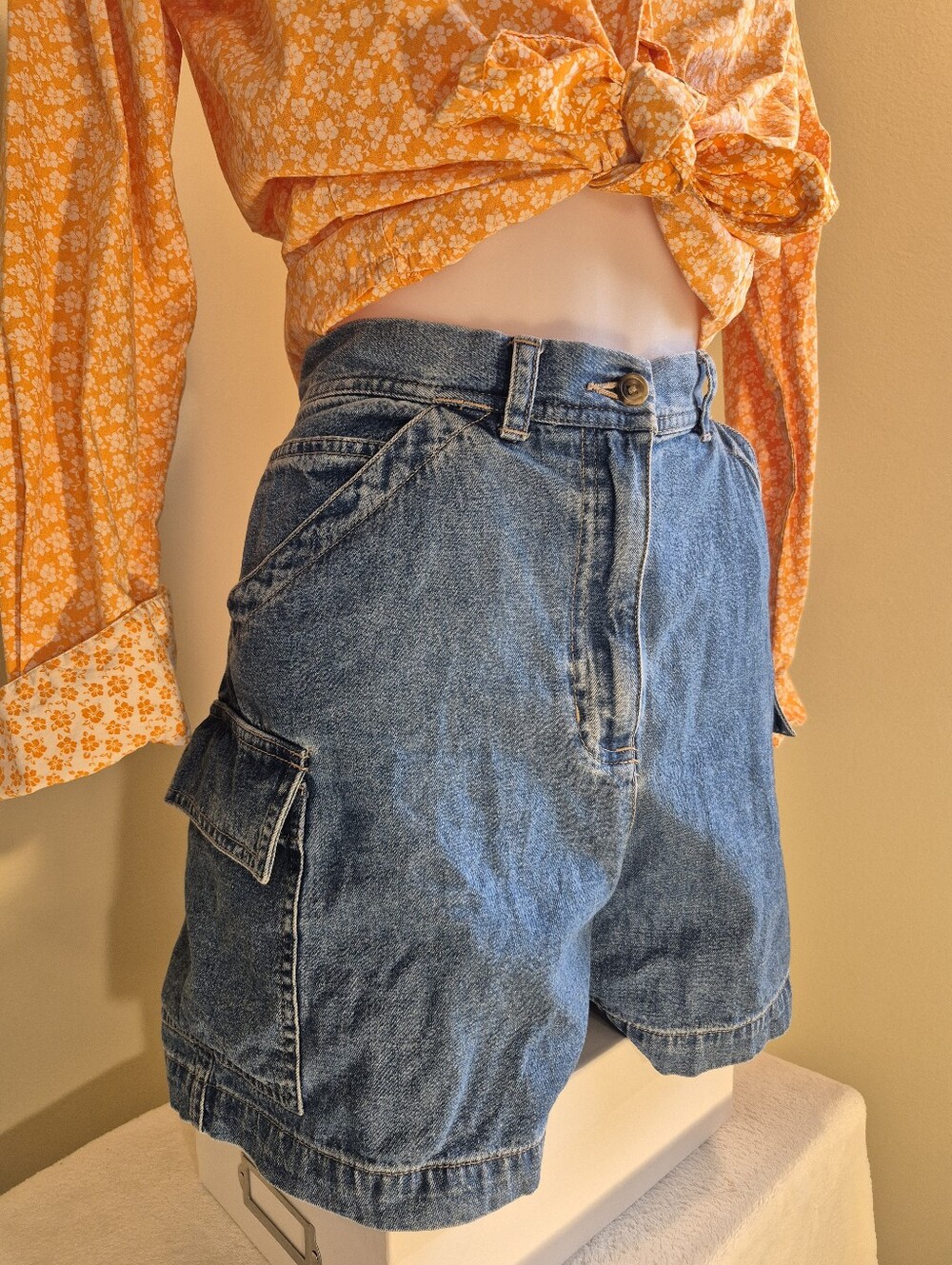 Vintage Denim Cargo Shorts By Jones Jeans Multiple Pockets High Waisted Summer